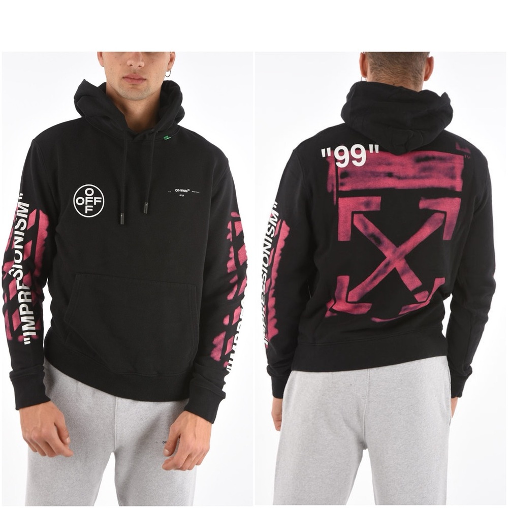 NEW! OFF-WHITE Black Diag Stencil Hoodie Sweater